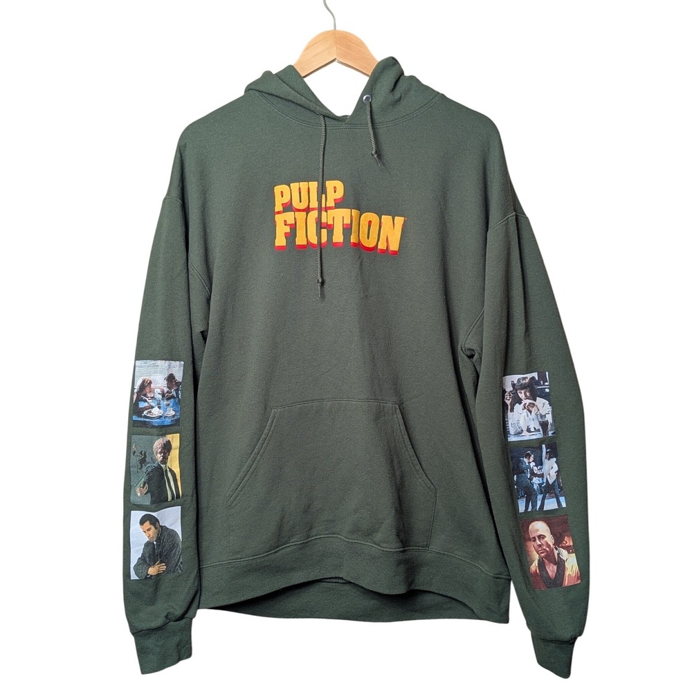 Pulp Fiction Hoodie Mens L Green Movie Graphic Sleeve Print Quentin Tarantino